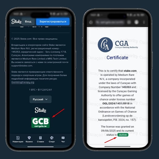 Лицензия казино Stake